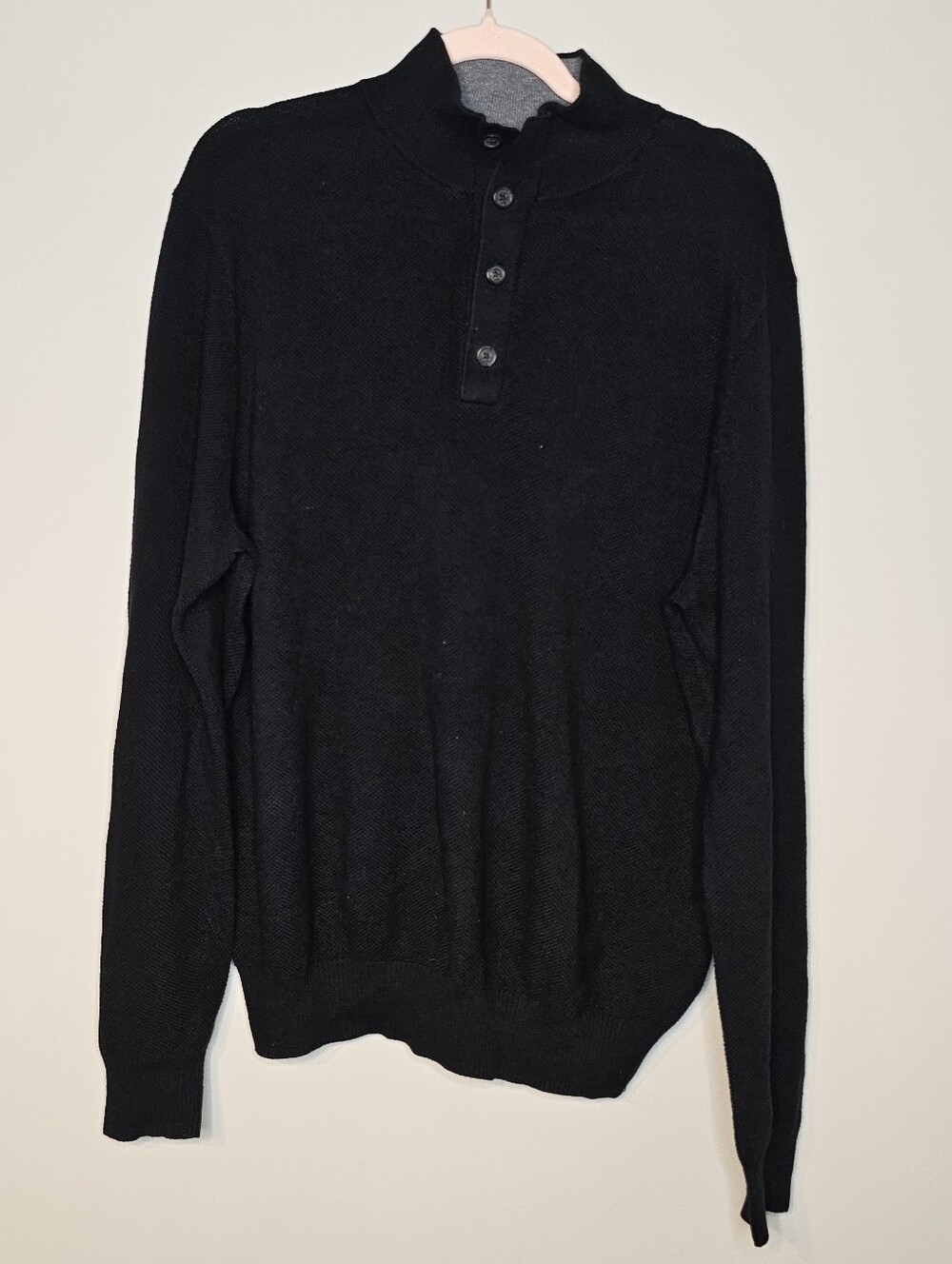 Brooks Brothers Cotton Cashmere Button Top Mock Neck Sweater Size Large Black